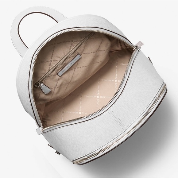 Michael Kors Rhea Medium Pebbled Leather Backpack Optic White - Picture 9 of 10